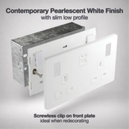 British General Evolve 13A 2-Gang SP Switched Socket + 3.25A 45W 2-Outlet Type C USB Charger Pearlescent White with White Inserts