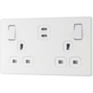 British General Evolve 13A 2-Gang SP Switched Socket + 3.25A 45W 2-Outlet Type C USB Charger Pearlescent White with White Inserts