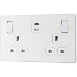 British General Evolve 13A 2-Gang SP Switched Socket + 3.25A 45W 2-Outlet Type C USB Charger Pearlescent White with White Inserts