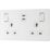 British General Evolve 13A 2-Gang SP Switched Socket + 3.25A 45W 2-Outlet Type C USB Charger Pearlescent White with White Inserts