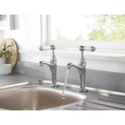 Bristan Renaissance High Neck Pillar Single Lever Taps Chrome-Plated 1 Pair