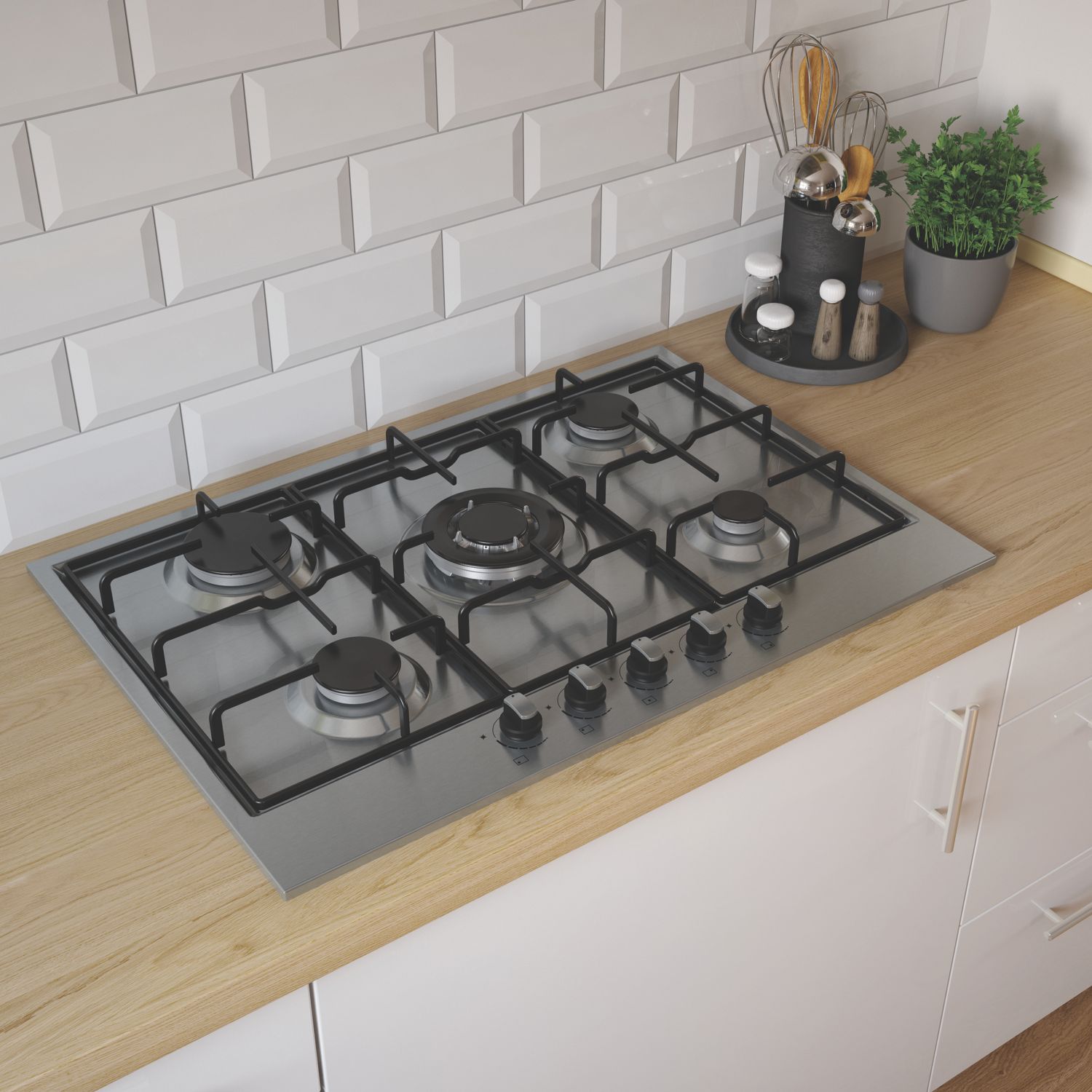 Cooke & Lewis Gas Hob Stainless Steel 75cm (118FK)