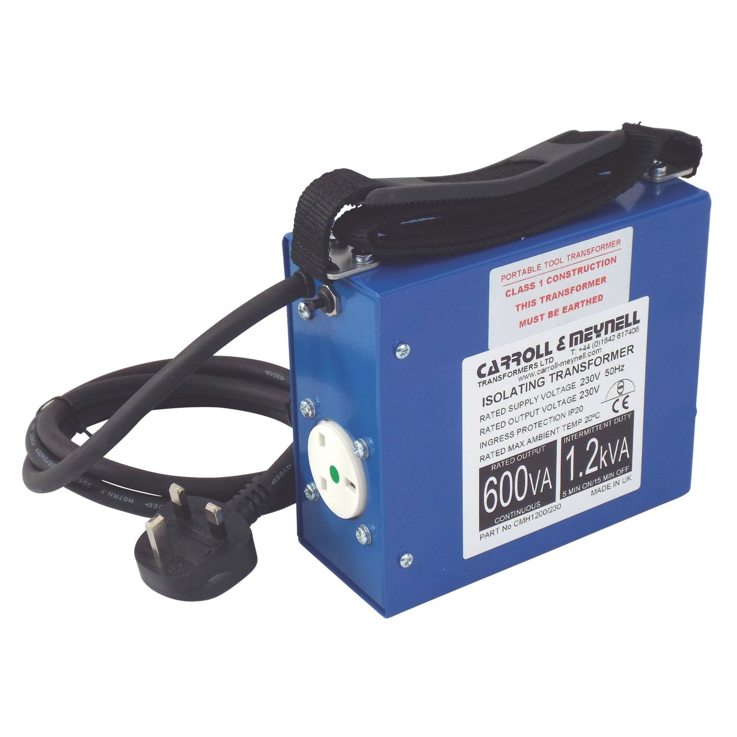 Carroll & Meynell 1200VA Intermittent Step-Down Isolation Transformer 230V/230V Blue (118HV)