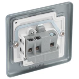 British General  5A 1-Gang Unswitched Metal Clad Round Pin Socket Grey with White Inserts