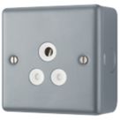 British General  5A 1-Gang Unswitched Metal Clad Round Pin Socket Grey with White Inserts