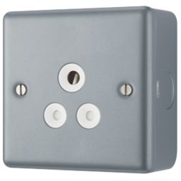 British General  5A 1-Gang Unswitched Metal Clad Round Pin Socket Grey with White Inserts