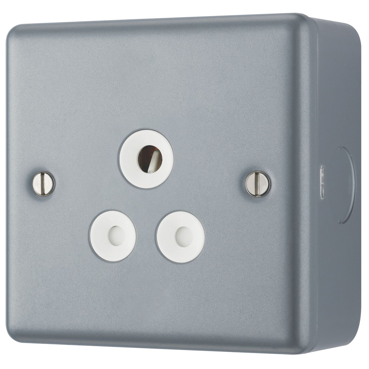 British General 5A 1-Gang Unswitched Metal Clad Round Pin Socket Grey with White Inserts (118KG)