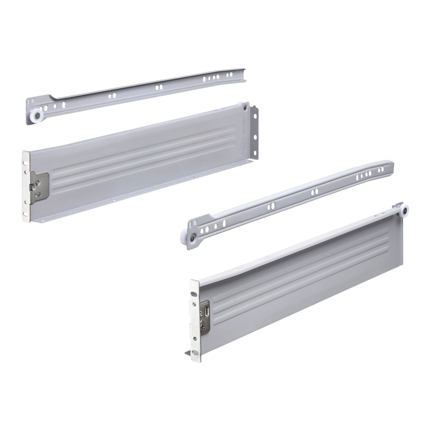 Essentials Silver Side Fix Drawer Runners 400mm 2 Piece Set (118TA)