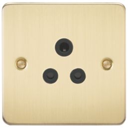 Knightsbridge  5A 1-Gang Unswitched Socket Brushed Brass with Black Inserts