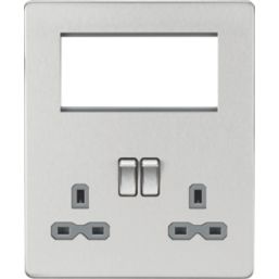 Knightsbridge  13A 2-Gang DP Combination Plate Brushed Chrome with Colour-Matched Inserts