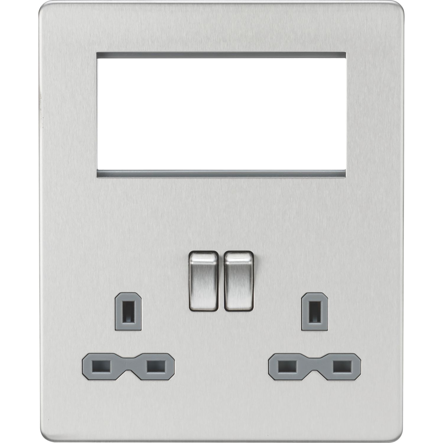 Knightsbridge 13A 2-Gang DP Combination Plate Brushed Chrome with Colour-Matched Inserts (118VF)