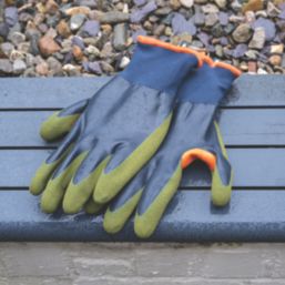 ClipGlove Warm 'n' Waterproof   Polyester & Latex Gardening Gloves Navy / Khaki Large
