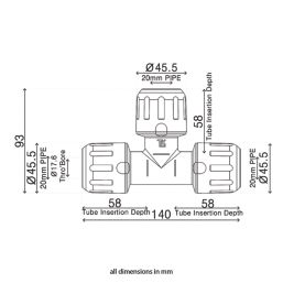 Flomasta  Polybutylene, PEX & Copper Push-Fit Equal MDPE Tee 20mm