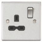 Knightsbridge  13A 1-Gang DP Switched Single Socket Brushed Chrome  with Black Inserts