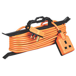 Masterplug 13A 1-Gang Unswitched  Garden Extension Lead & Cable Tidy Orange 15m
