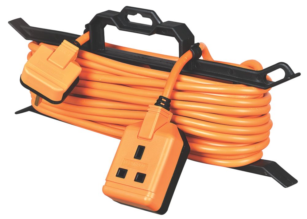 Masterplug 13A 1-Gang Unswitched  Garden Extension Lead & Cable Tidy Orange 15m