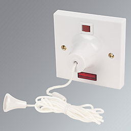 MK  50A 1-Way Pull Cord Switch White with Neon