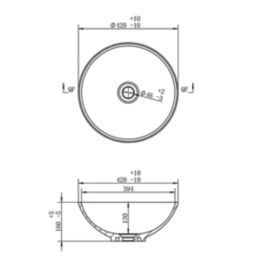 Round White Washbowl No Tap Holes 410mm
