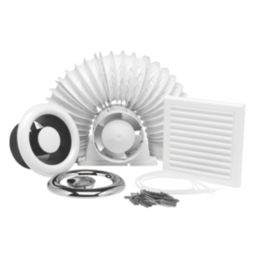 Xpelair AL100T 4" Axial Inline Bathroom Shower Extractor Fan Kit with Timer White/Chrome 220-240V