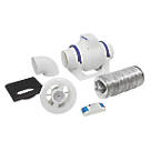 Vent-Axia ACM100T 100mm Inline Bathroom Shower Extractor Fan Kit With LED Light with Timer White 240V