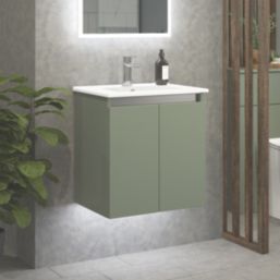 Newland  Double Door Wall-Mounted Vanity Unit with Basin Matt Sage Green 500mm x 370mm x 540mm