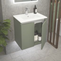 Newland  Double Door Wall-Mounted Vanity Unit with Basin Matt Sage Green 500mm x 370mm x 540mm