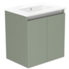 Newland  Double Door Wall-Mounted Vanity Unit with Basin Matt Sage Green 500mm x 370mm x 540mm