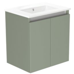 Newland  Double Door Wall-Mounted Vanity Unit with Basin Matt Sage Green 500mm x 370mm x 540mm