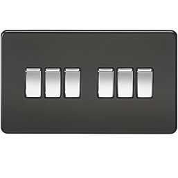 Knightsbridge  10AX 6-Gang 2-Way Light Switch with Chrome Switches  Matt Black