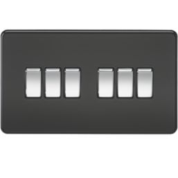 Knightsbridge  10AX 6-Gang 2-Way Light Switch with Chrome Switches  Matt Black