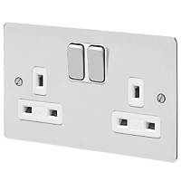 MK Edge 13A 2-Gang DP Switched Plug Socket Polished Chrome  with White Inserts