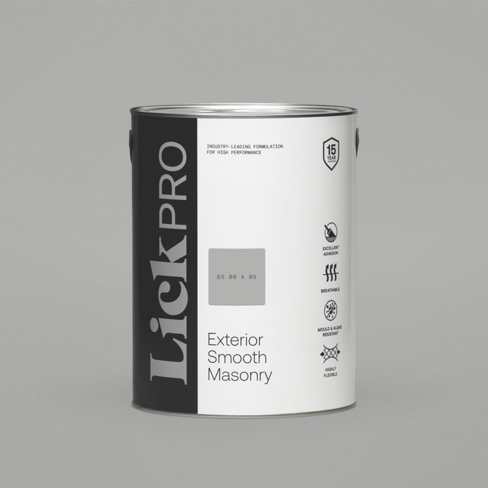 LickPro 5Ltr Smooth Grey BS 00 A 05 Masonry Paint Screwfix