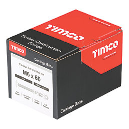 Timco Carriage Bolts Carbon Steel Zinc-Plated M6 x 60mm 100 Pack