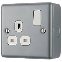 British General  13A 1-Gang DP Switched Metal Clad Power Socket with White Inserts
