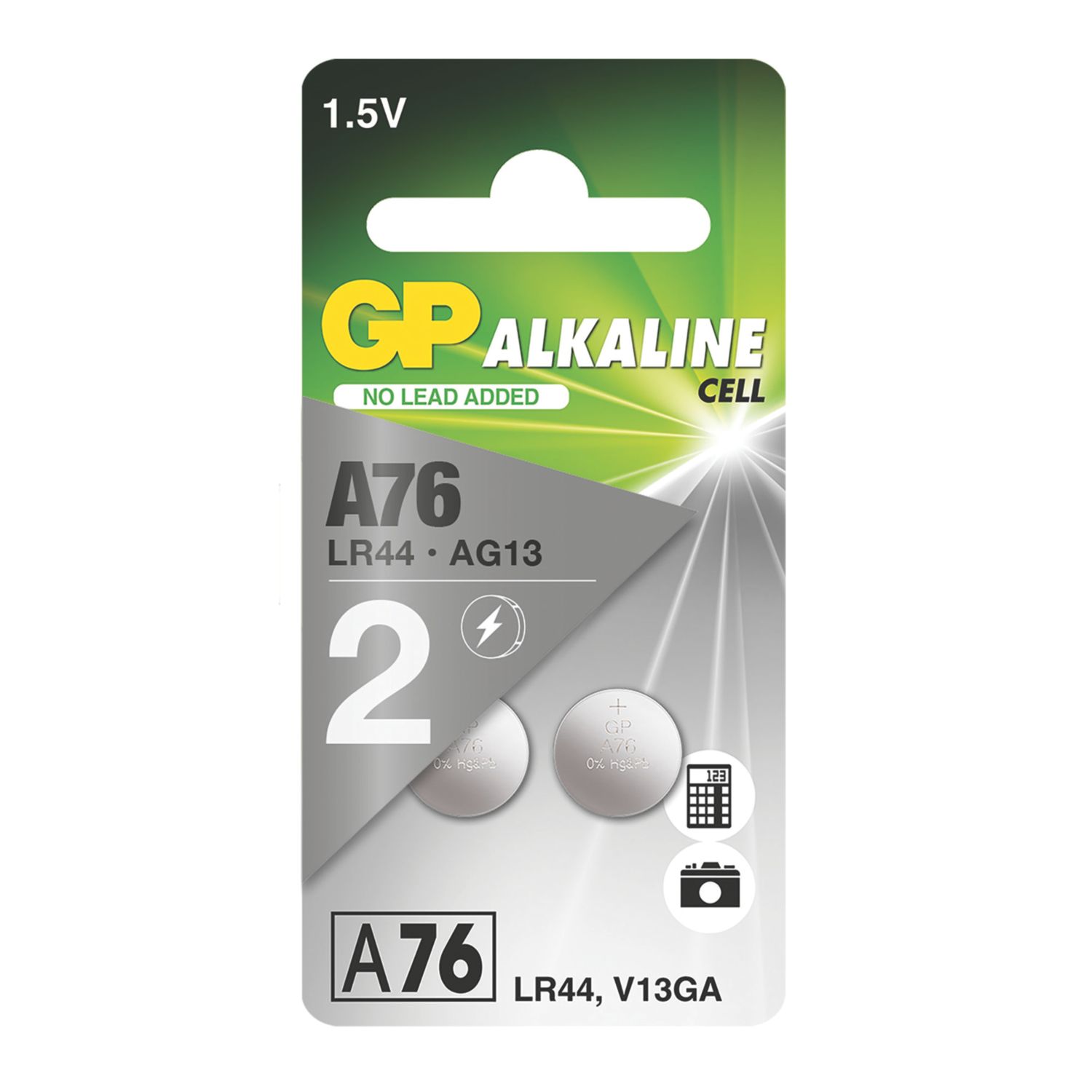 GP Batteries LR44 1.5V Button Cell Alkaline Batteries 2 Pack (121RM)