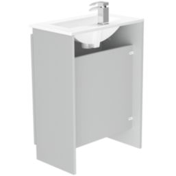 Newland  Double Door Floor Standing Vanity Unit with Basin Matt Pearl Grey 600mm x 370mm x 840mm
