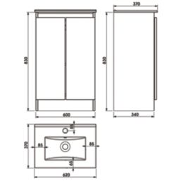 Newland  Double Door Floor Standing Vanity Unit with Basin Matt Pearl Grey 600mm x 370mm x 840mm