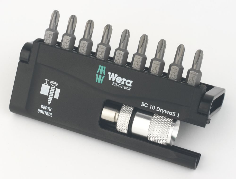 Wera BitCheck 10 Drywall 1 1/4" Hex Shank Mixed Bit Set 10 Pieces