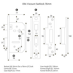 ERA 5 Lever Chrome Mortice Sashlock 76mm Case - 56mm Backset