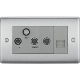 British General Nexus Metal 2-Gang Triplex TV Socket Brushed Steel