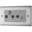 British General Nexus Metal 2-Gang Triplex TV Socket Brushed Steel