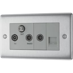 British General Nexus Metal 2-Gang Triplex TV Socket Brushed Steel