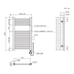 Flomasta 700mm x 400mm 511BTU Gold Flat Electric Towel Radiator
