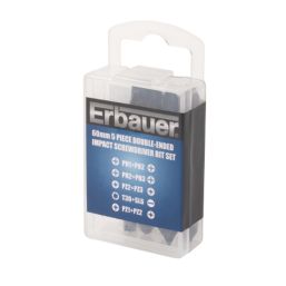 Erbauer  1/4" Hex Shank Mixed Double-Ended Impact Screwdriver Bit Set 5 Pcs