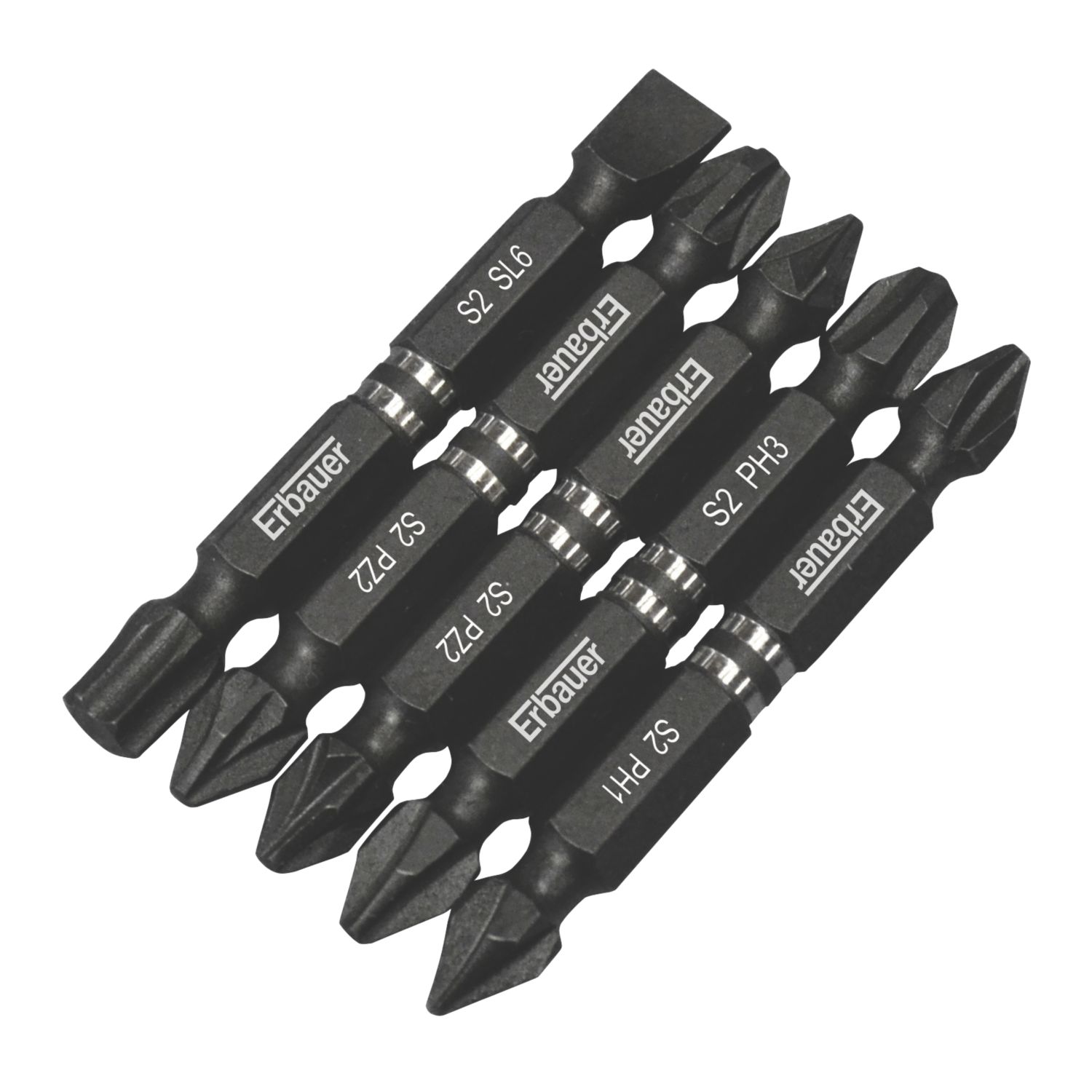 Erbauer 1/4" Hex Shank Mixed Double-Ended Impact Screwdriver Bit Set 5 Pcs (12487)