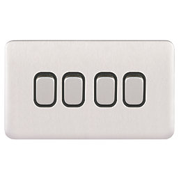 Schneider Electric Lisse Deco 10AX 4-Gang 2-Way Light Switch  Brushed Stainless Steel with Black Inserts