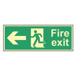 Essentials  Photoluminescent "Fire Exit Man Left Arrow" Sign 150mm x 400mm