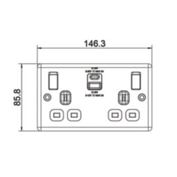 LAP  13A 2-Gang SP Switched Socket + 3A 22W 2-Outlet Type A & C USB Charger Polished Chrome with Black Inserts