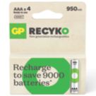 GP Batteries Recyko Rechargeable AAA Batteries 4 Pack