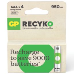 GP Batteries Recyko Rechargeable AAA 1.2V Ni-MH Batteries 4 Pack
